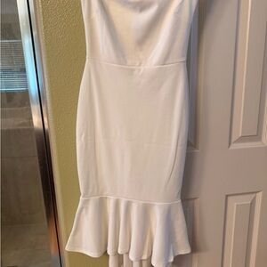 Elegant White Ruffle Hem Dress